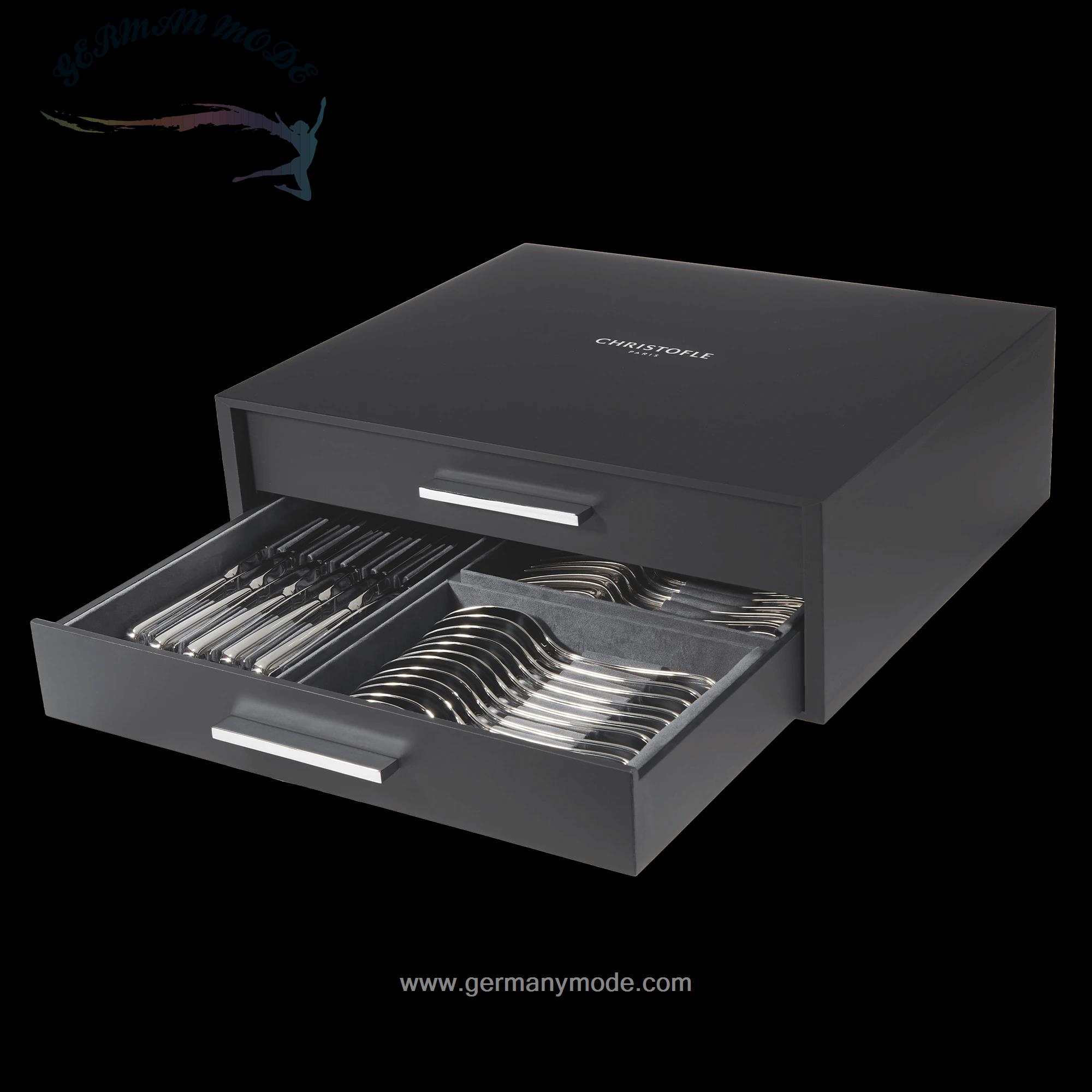 سرویس قاشق چنگال رو کش نقره 12 قطعه با قاب کریستوفل فرانسه Christofle Flatware set for 12 people (48 pieces) Infini Silver plated B00069199