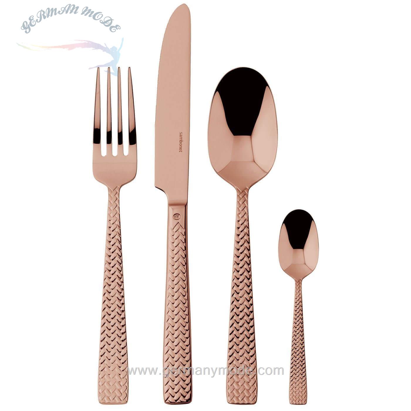 سرویس قاشق چنگال 24 پارچه سامبونت ایتالیا Sambonet Cortina 24-teilig Edelstahl kupferfarben