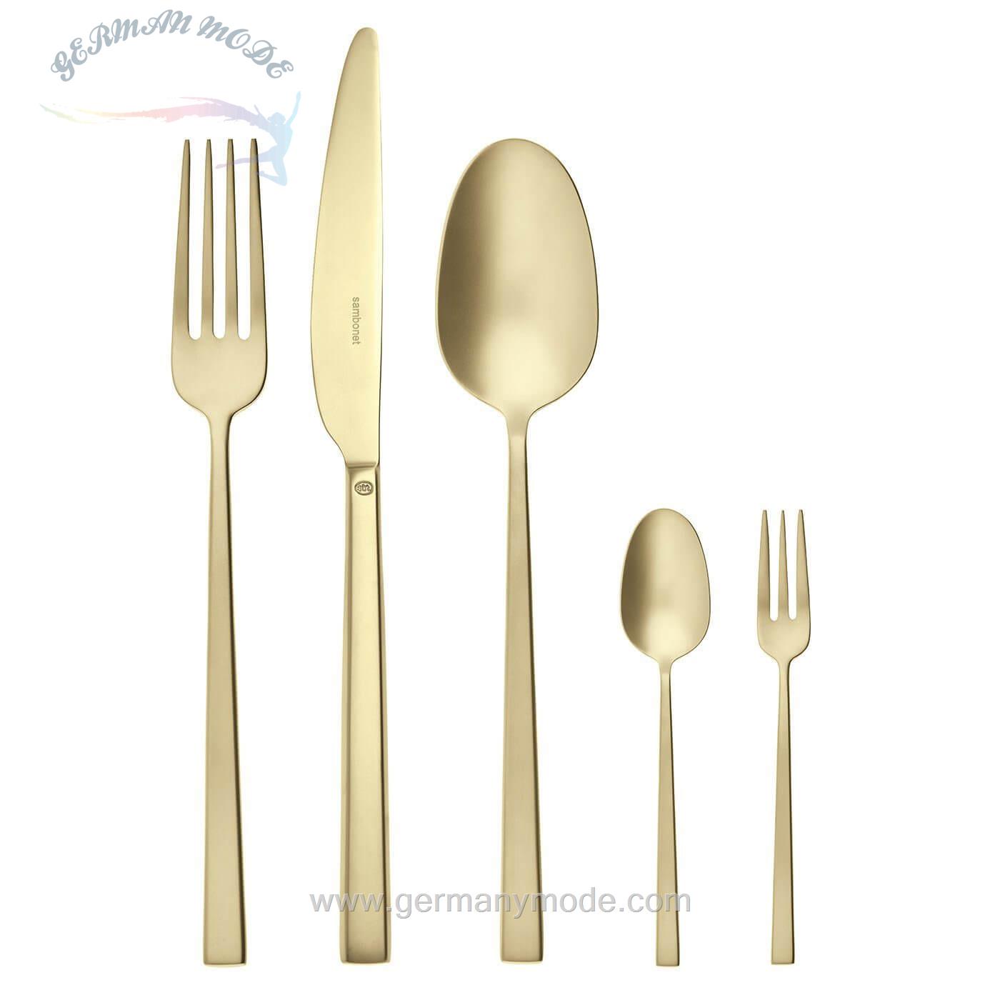 سرویس قاشق چنگال 60 پارچه سامبونت ایتالیا Sambonet Rock Antique 60-teilig champagnerfarben