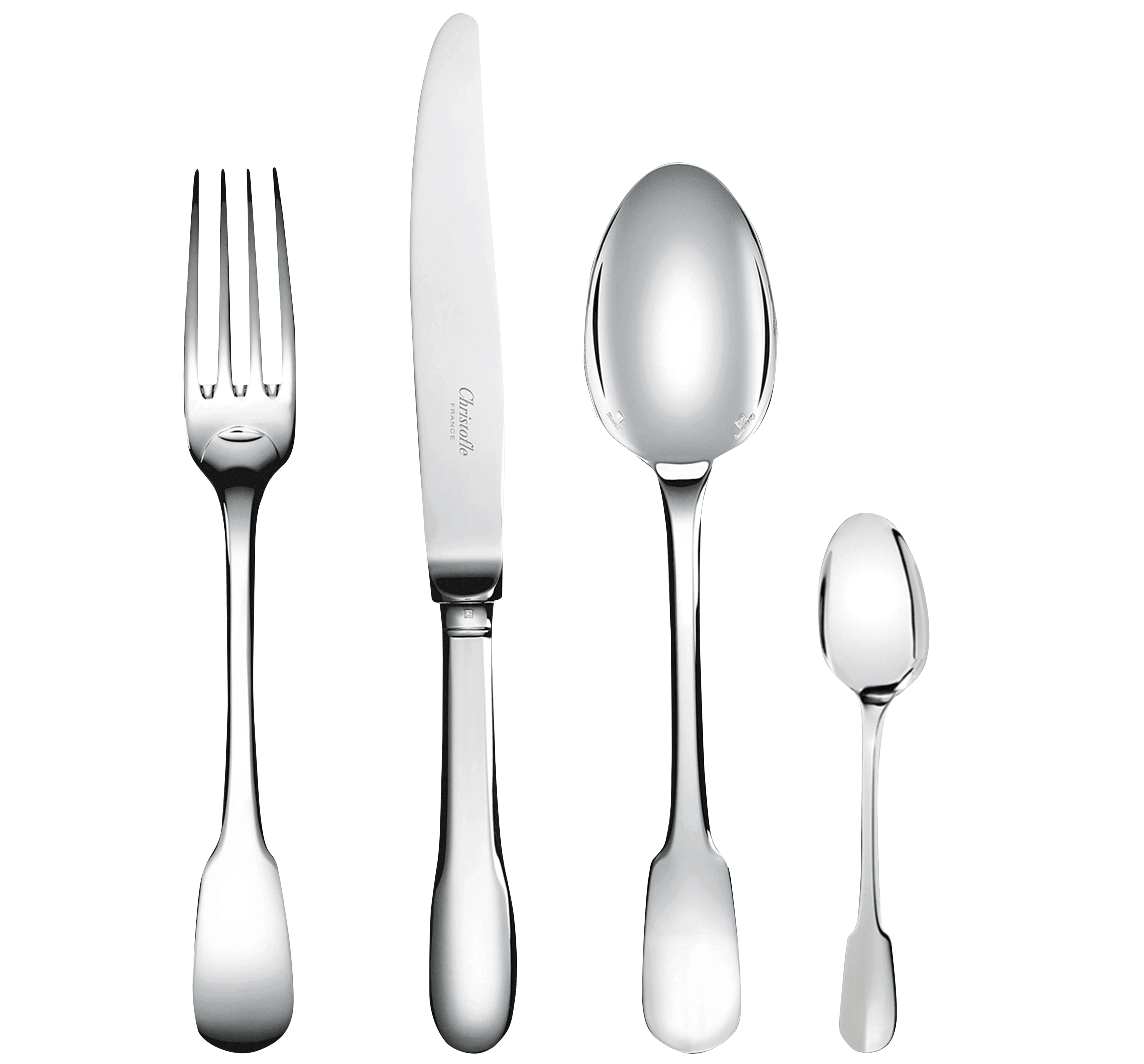 سرویس قاشق چنگال 48 پارچه با روکش نقره کریستوفل فرانسه CHRISTOFLE 48-Piece Silver-Plated Flatware Set with Free Chest