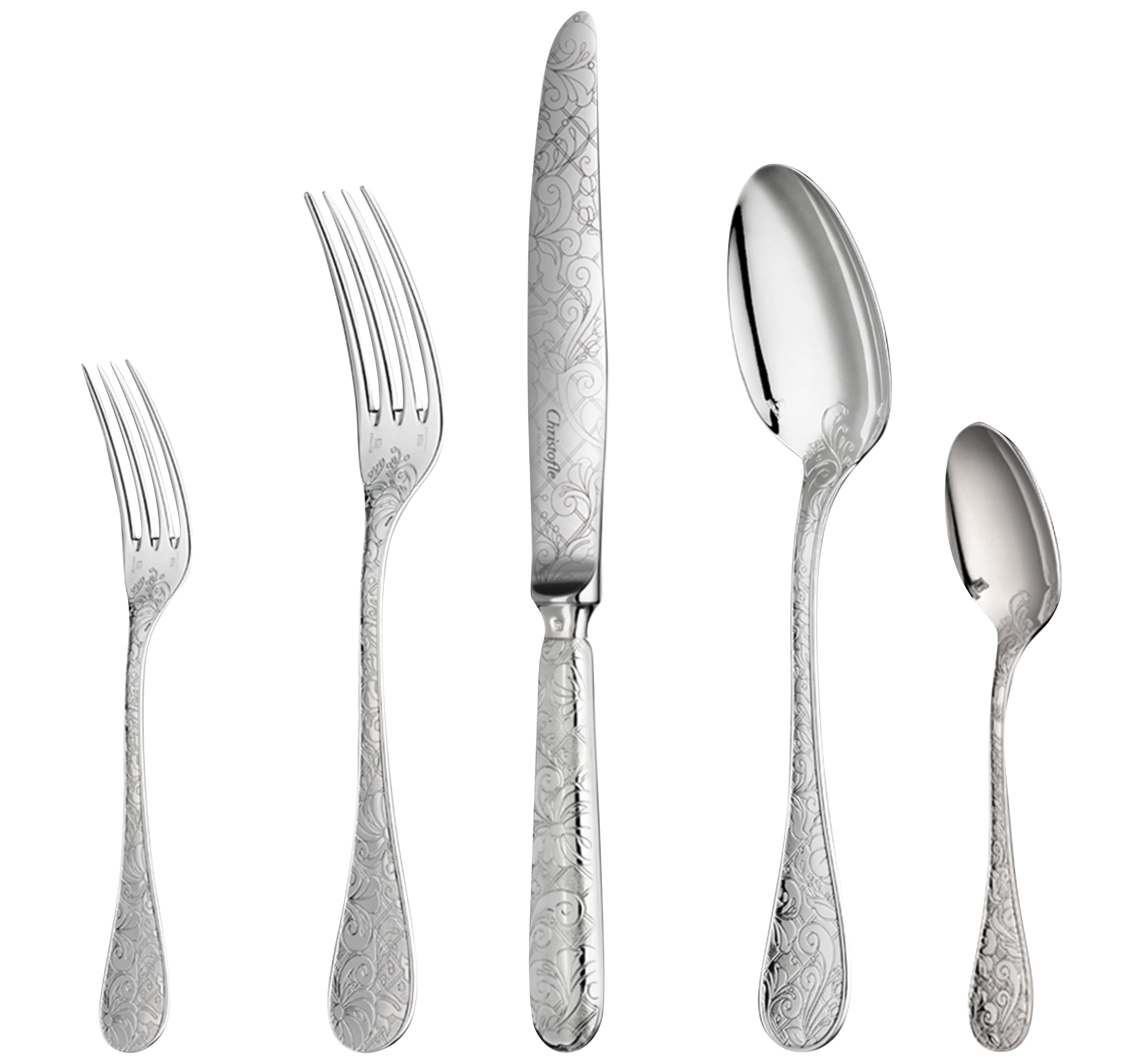 سرویس قاشق چنگال 5 پارچه کریستوفل فرانسه CHRISTOFLE 5-Piece Sterling Silver Flatware Set
