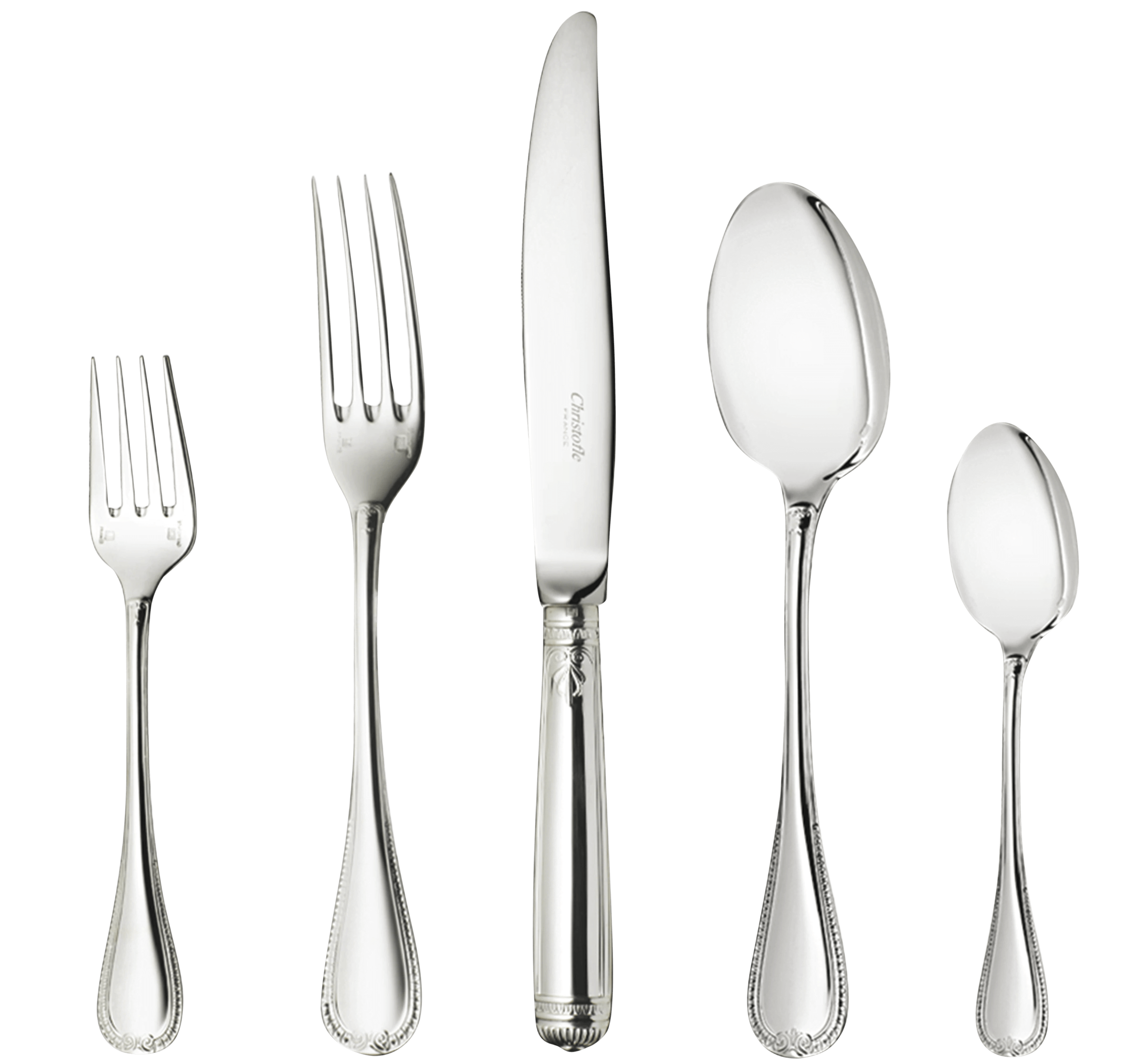سرویس قاشق چنگال 5 پارچه کریستوفل فرانسه CHRISTOFLE MALMAISON 5-Piece Silver-Plated Flatware Set
