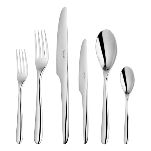 سرویس قاشق چنگال 24 پارچه با روکش نقره کریستوفل فرانسه CHRISTOFLE L'AME DE 24-Piece Stainless Steel Flatware Set with Free Chest