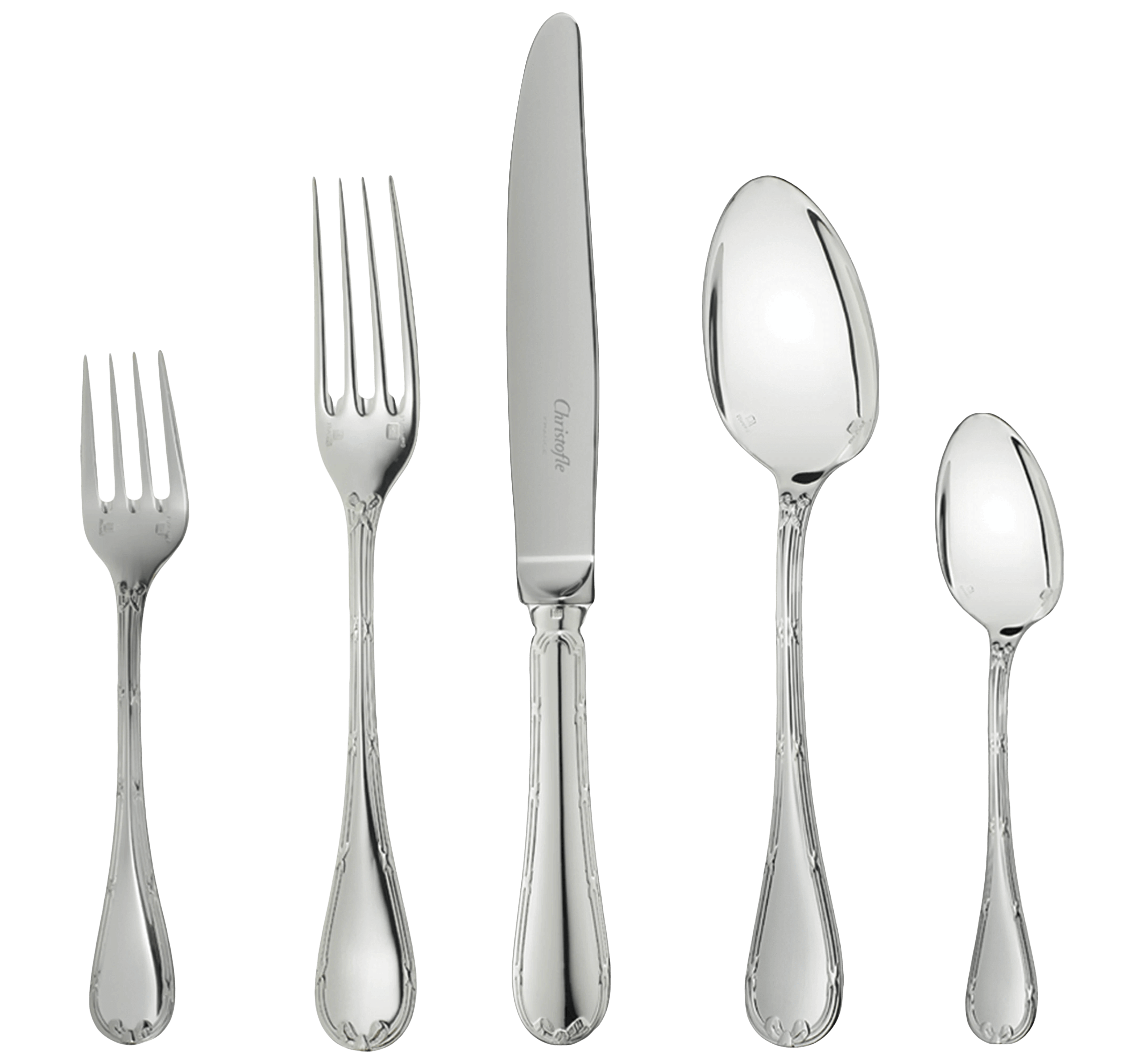 سرویس قاشق چنگال 5 پارچه کریستوفل فرانسه CHRISTOFLE RUBANS 5-Piece Silver Plated Flatware Set