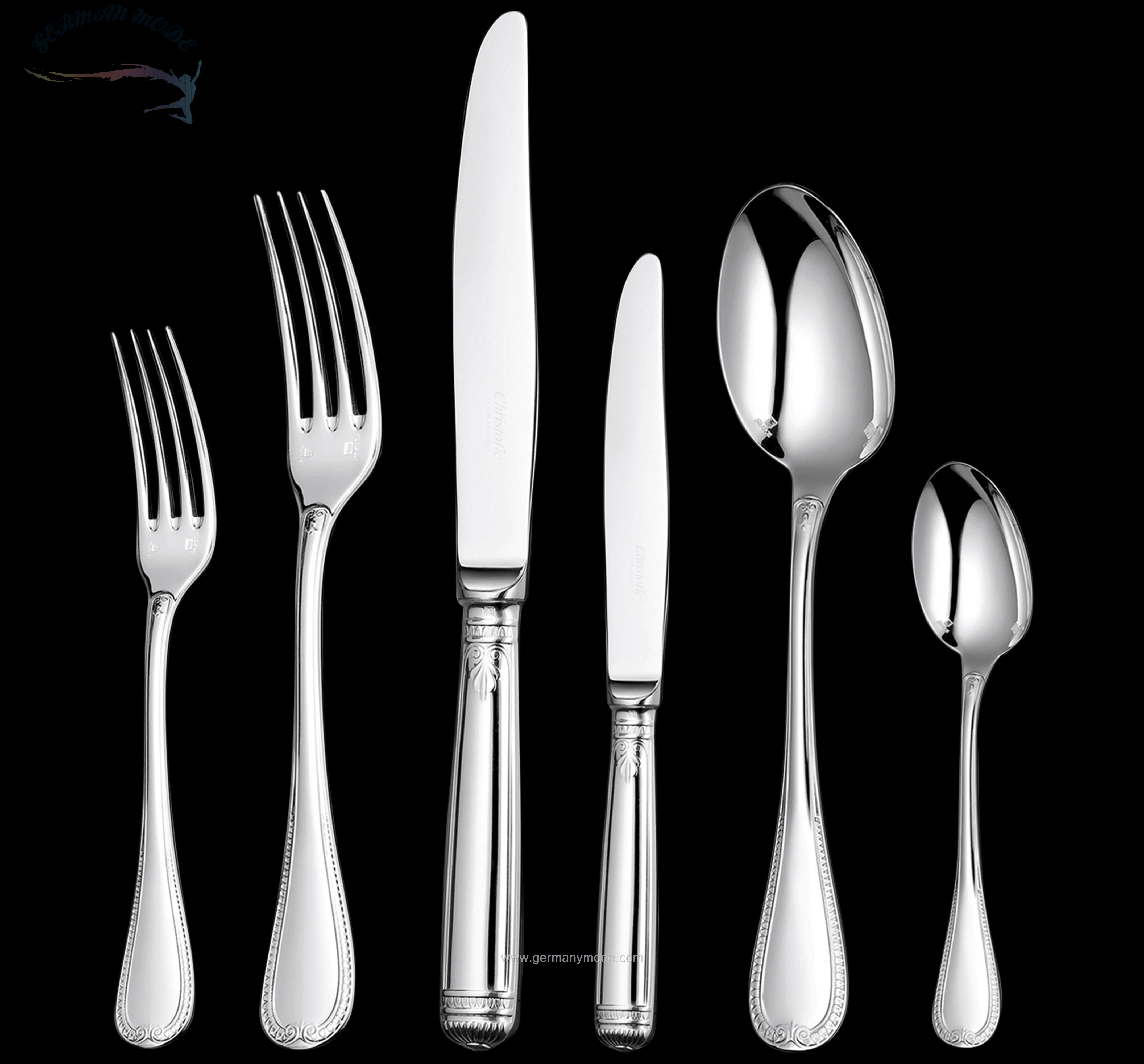 سرویس قاشق چنگال 110 پارچه با قاب سلطنتی کریستوفل فرانسه CHRISTOFLE 110-Piece Silver-Plated Flatware Set with Imperial Chest