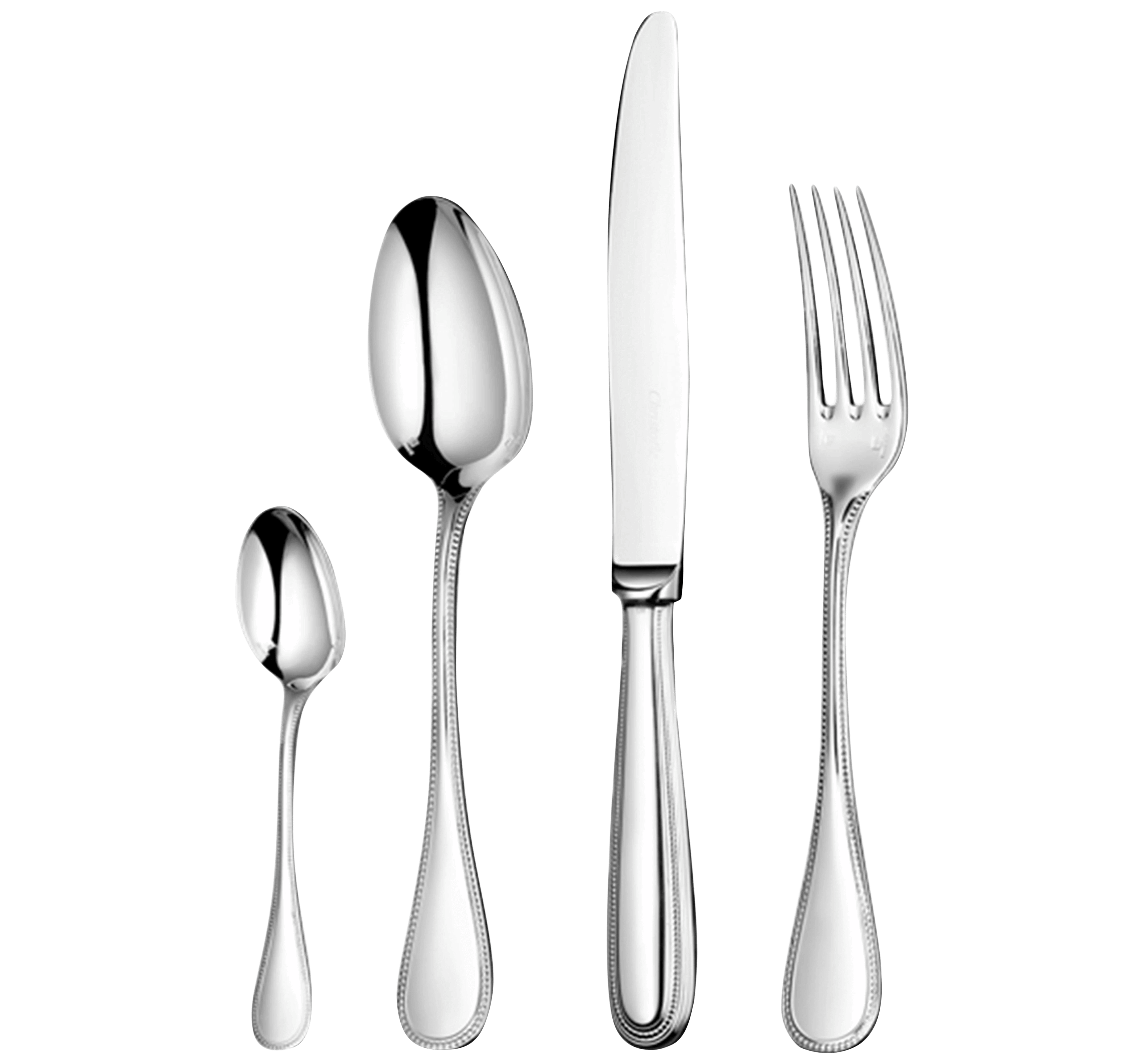 سرویس قاشق چنگال 5 پارچه با روکش نقره کریستوفل فرانسه CHRISTOFLE PERLES 5-Piece Silver-Plated Flatware Set