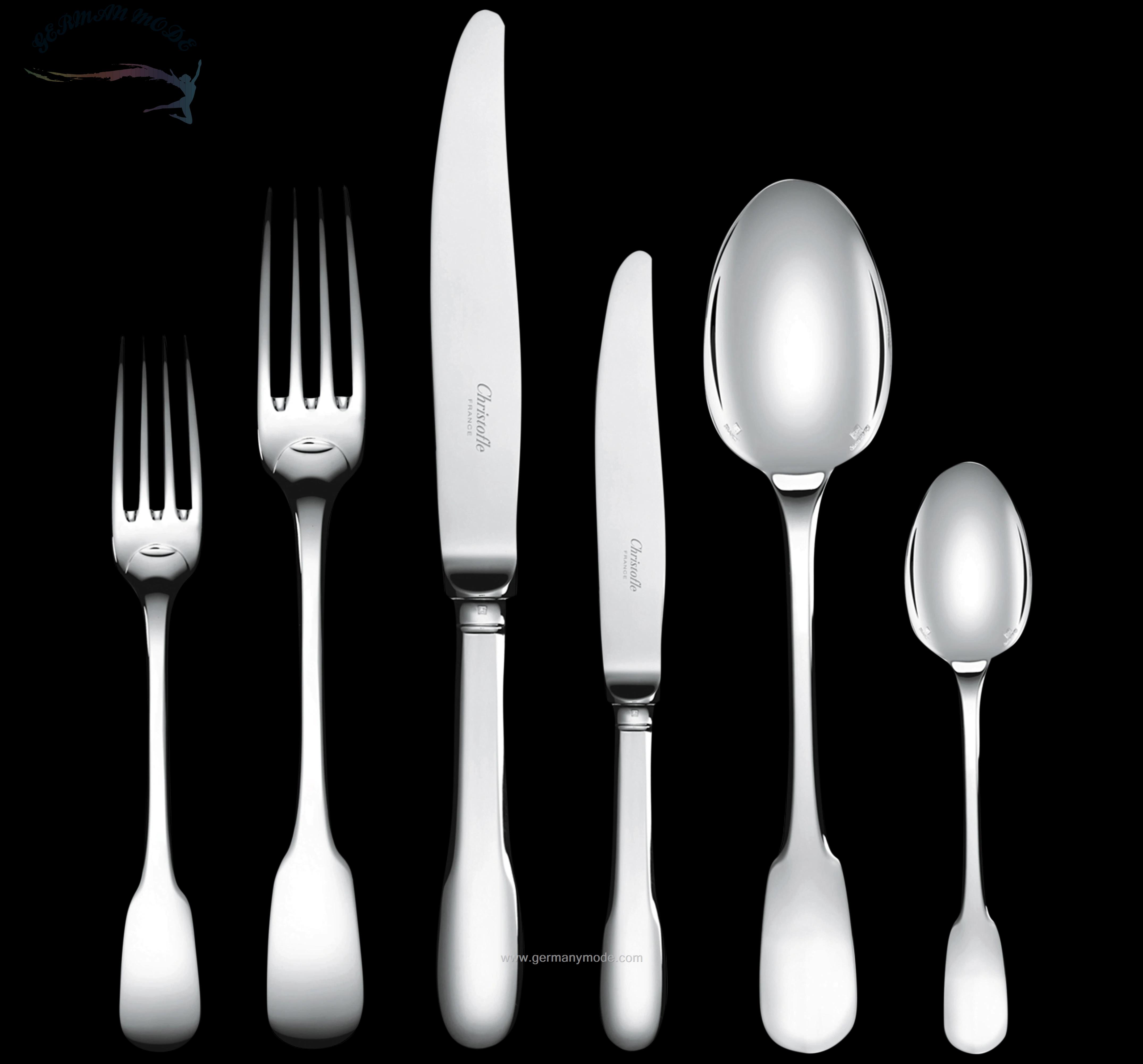 سرویس قاشق چنگال 36 پارچه با روکش نقره کریستوفل فرانسه CHRISTOFLE CLUNY 36-Piece Silver-Plated Flatware Set with Free Chest