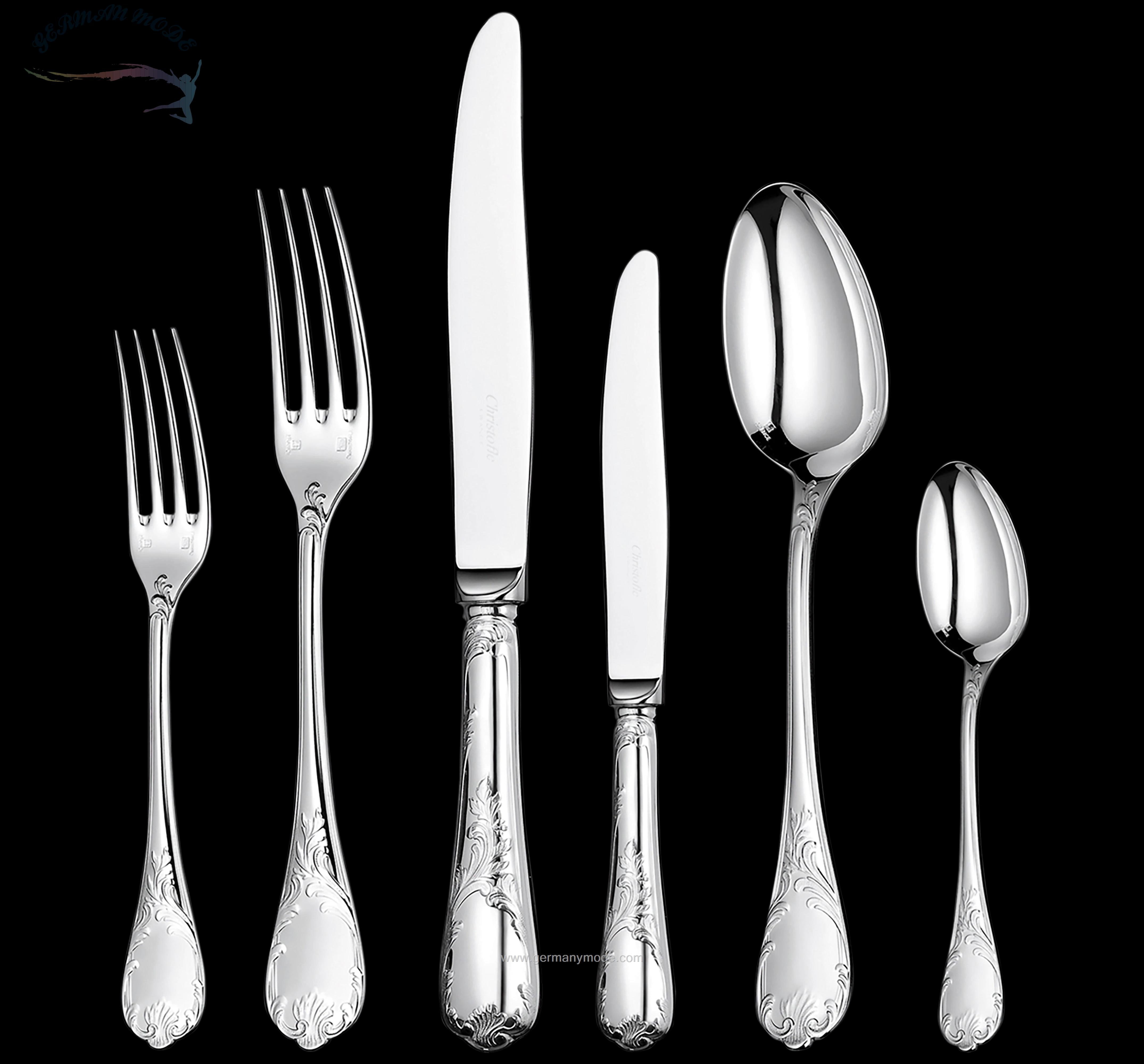 سرویس قاشق چنگال 36 پارچه با روکش نقره کریستوفل فرانسه CHRISTOFLE 36-Piece Sterling Silver Flatware Set with Free Chest