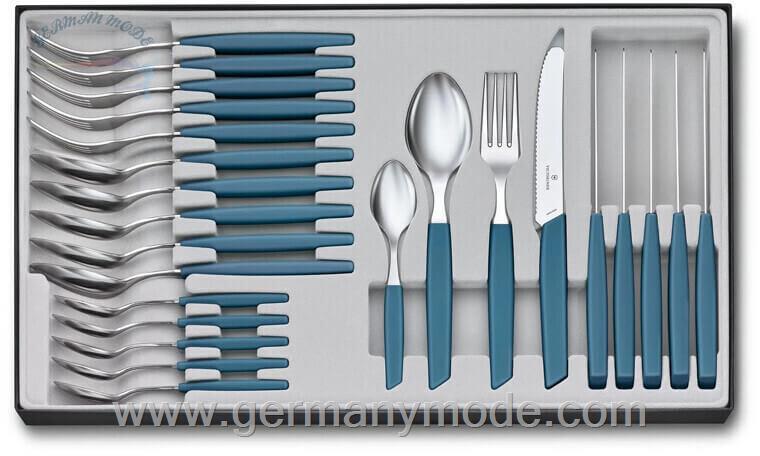 سرویس قاشق چنگال 24 پارچه ویکتورینوکس سوئیس Victorinox Swiss Modern 24-teilig kornblumen-blau