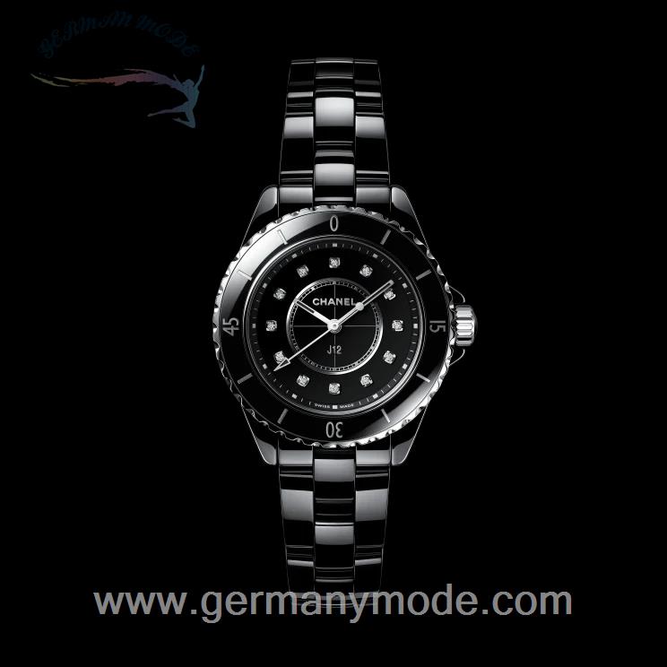 ساعت مچی سرامیکی زنانه مردانه شنل فرانسه CHANEL J12 UHR, 33 MM Extrem widerstandsfähige schwarze