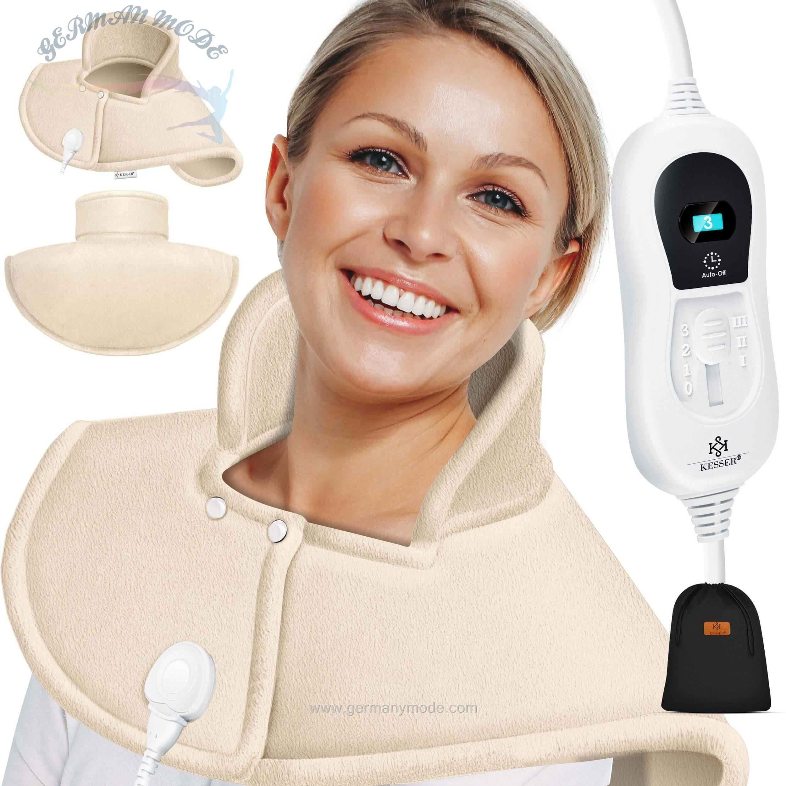 گرمکن گردن کسر KESSER Heizkissen elektrisch für Schulter Nacken und Rücken Schulterheizkissen mit 3 Temperaturstufen beige