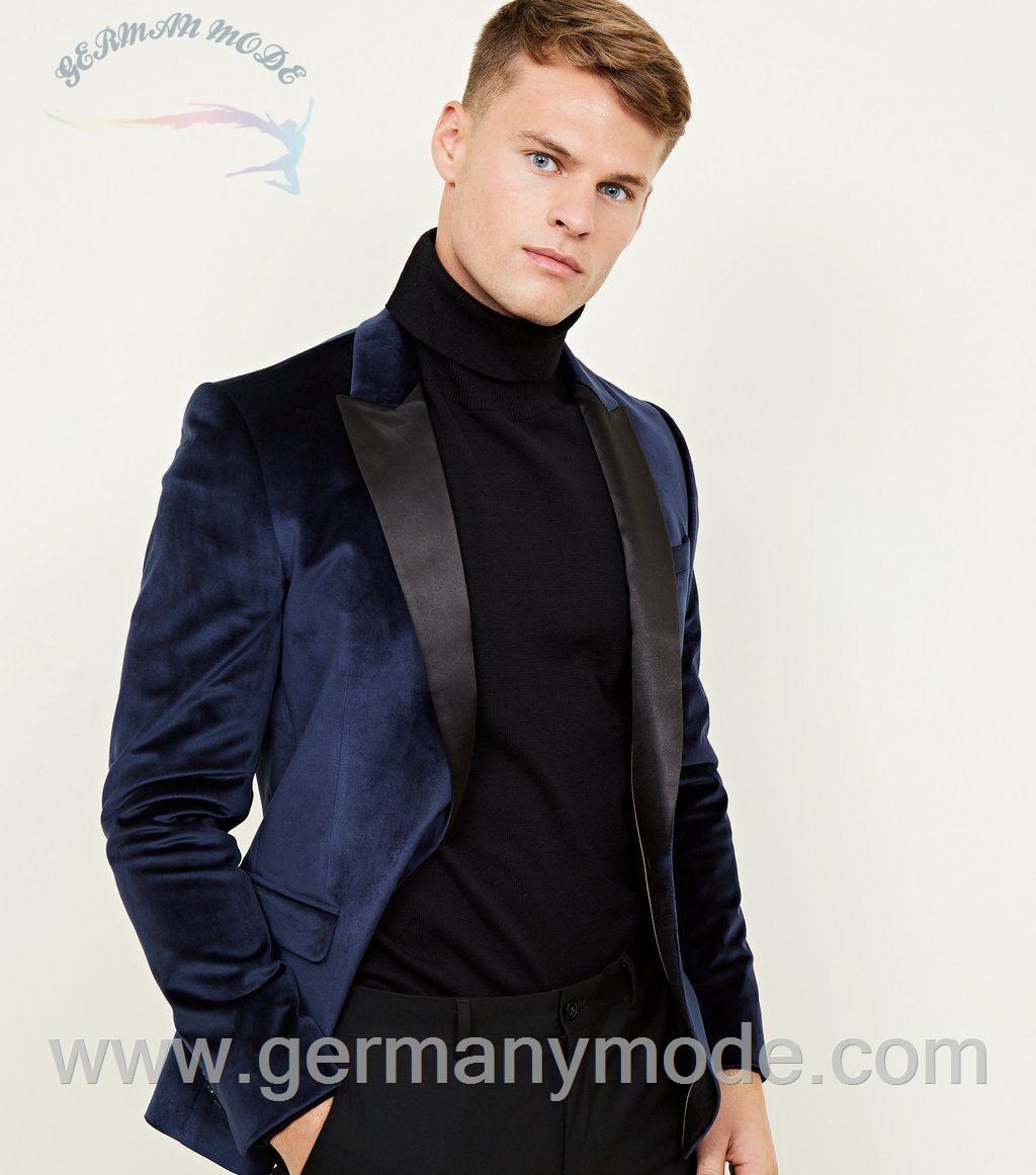 کت تک مردانه نیولوک (انگلستان) Marineblauer Blazer aus Samt mit Satinkragen