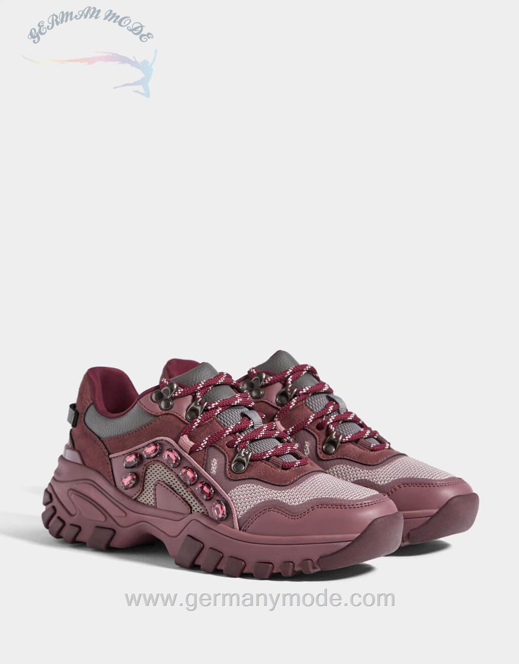 کتانی زنانه برشکا اسپانیا Kombinierte Sneaker mit Plateau und Schmuckbesatz