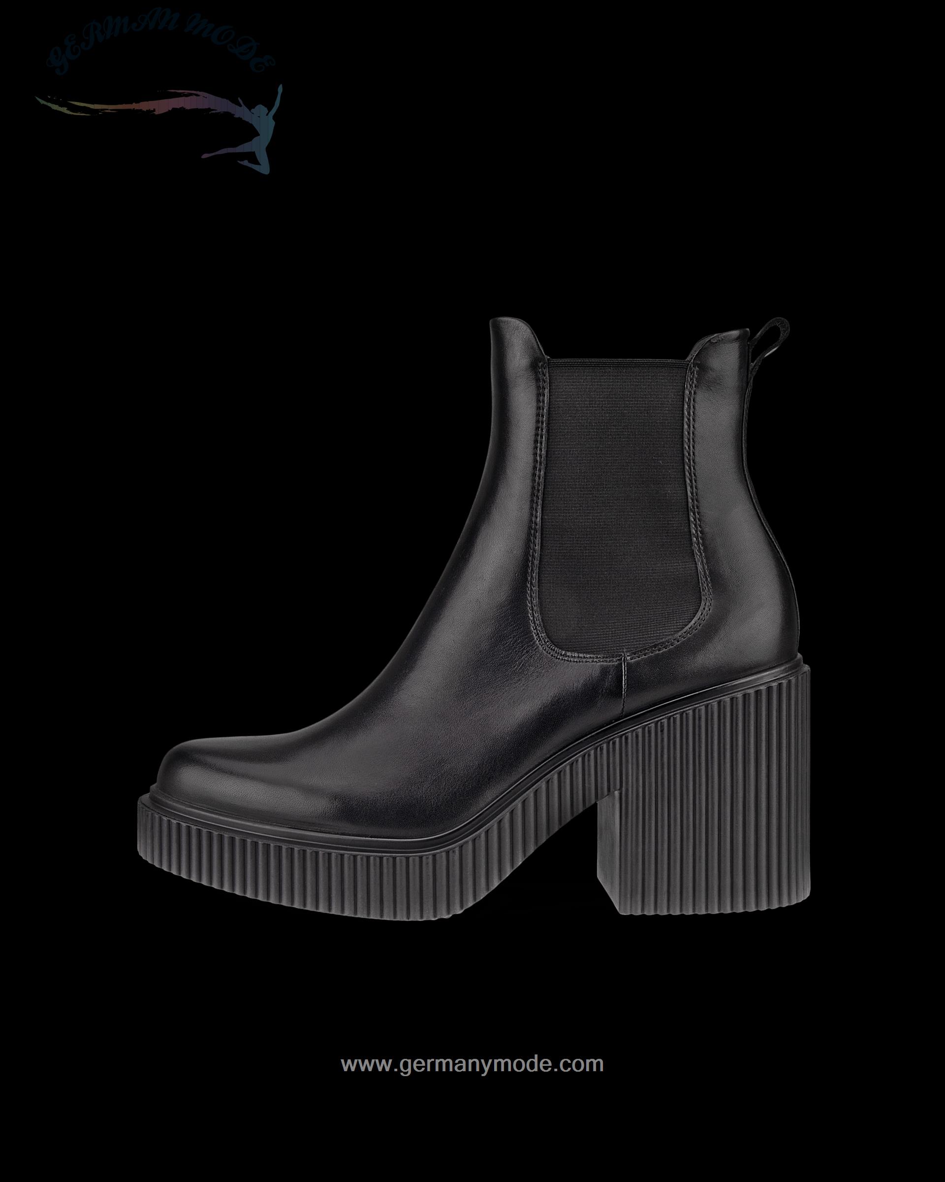 نیم بوت زنانه اکو دانمارک ECCO FLUTED HEEL Damen Chelsea Boot aus Leder Schwarz