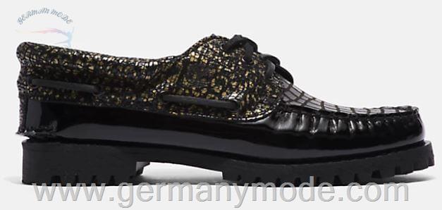 کفش کالج دست دوز زنانه تیمبرلند آمریکا TIMBERLAND NOREEN 3 EYE LUG HAND STITCHED BOAT SHOE FOR WOMEN IN BLACK