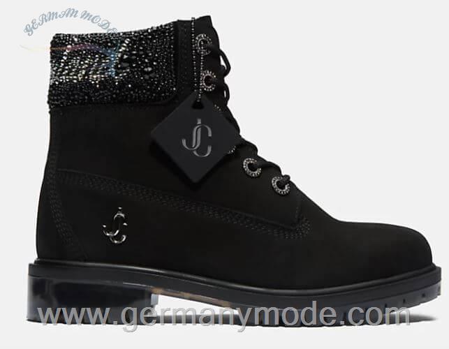 بوت زنانه تیمبرلند آمریکا TIMBERLAND JIMMY CHOO X TIMBERLAND 6 INCH CRYSTAL TRIM BOOT FOR WOMEN IN BLACK
