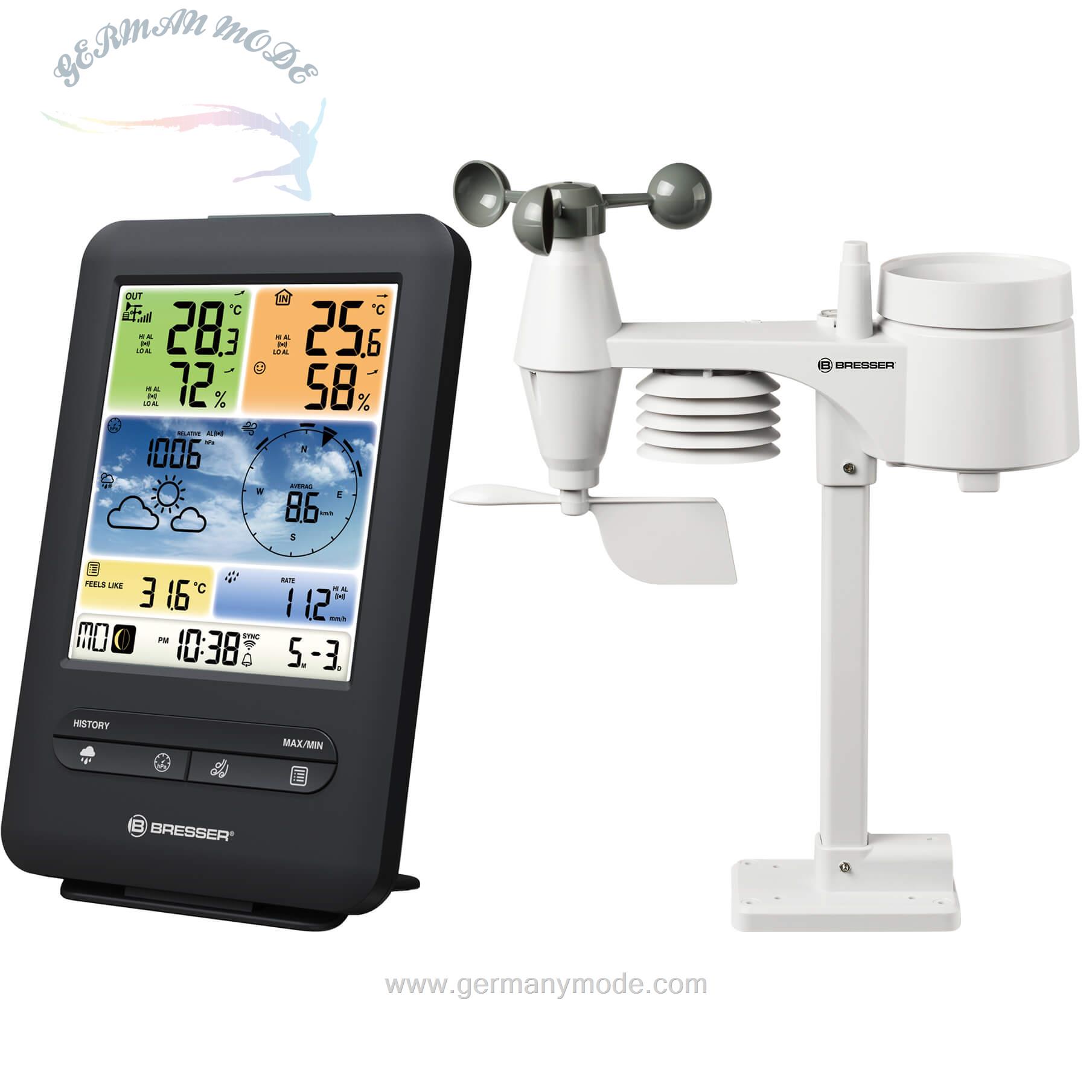 دستگاه هواشناسی دیجیتال برسر آلمان BRESSER WLAN Farb-Wetter Center mit 5-in-1 Profi-Sensor V
