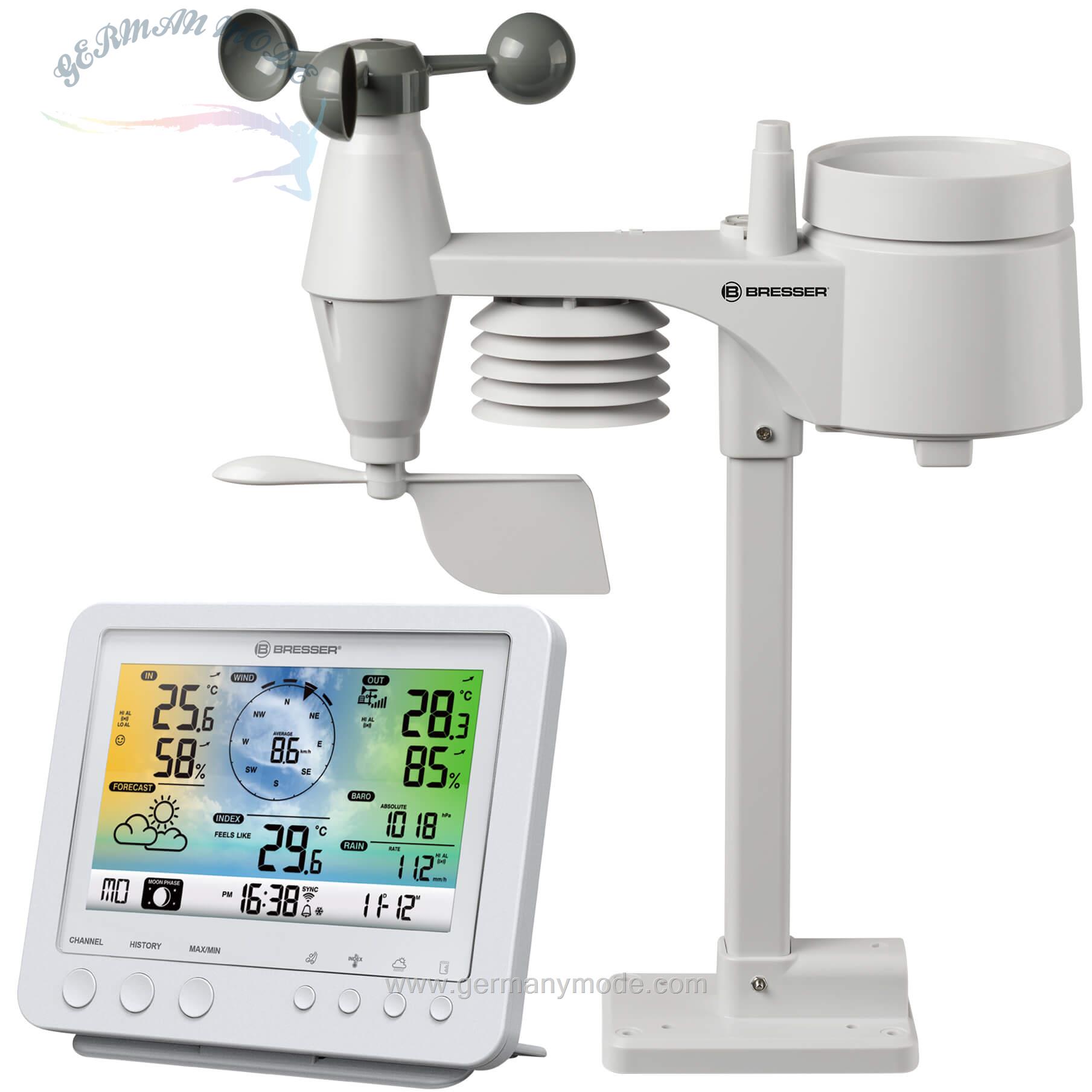دستگاه هواشناسی دیجیتال برسر آلمان BRESSER WLAN Farbwettercenter mit 5-in-1 Profi-Sensor weiß